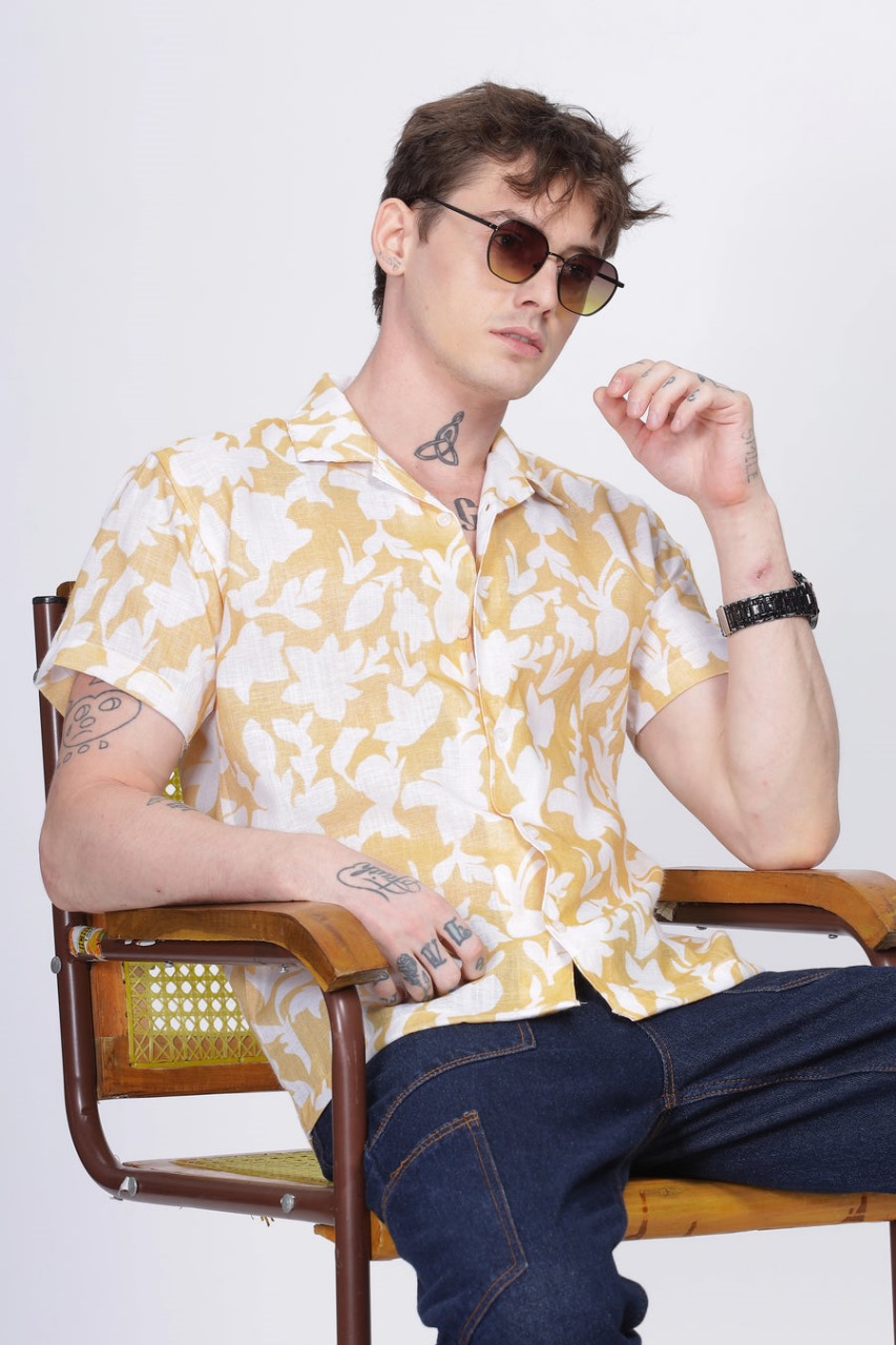 Men’s Yellow & White Floral Casual Shirt | Short-sleeve shirt